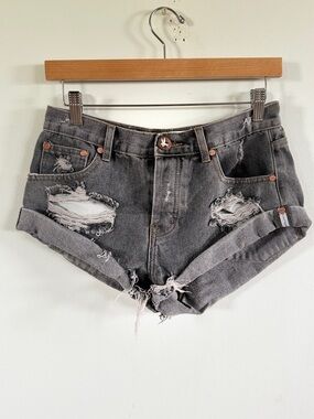 One Teaspoon Washed Gray High Waist Distressed Denim Shorts size 25
